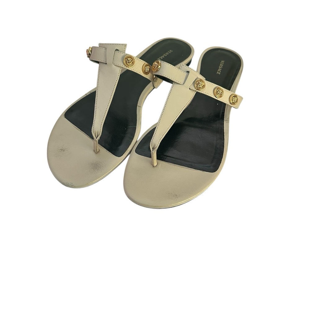 Versace Beige Sandals with Gold Accents
